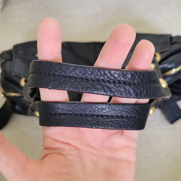 B. Makowsky Black Leather Shoulder Bag Satchel East West Gold Accent Zippers - Picture 9 of 16